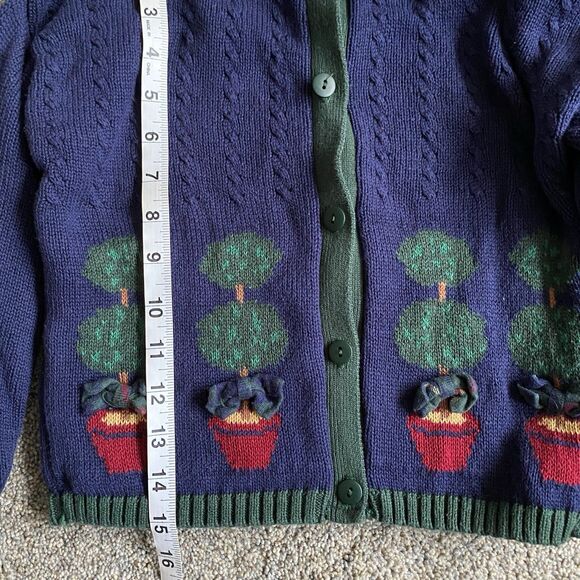 Vintage 80s Hartstrings Cardigan Sweater Girls 6 Button Up Navy Cotton Christmas - Picture 6 of 16